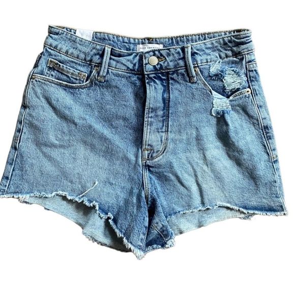 Good American Pants - Good American Acid Wash Bombshell Short Distressed High Rise Jean Shorts Size 8